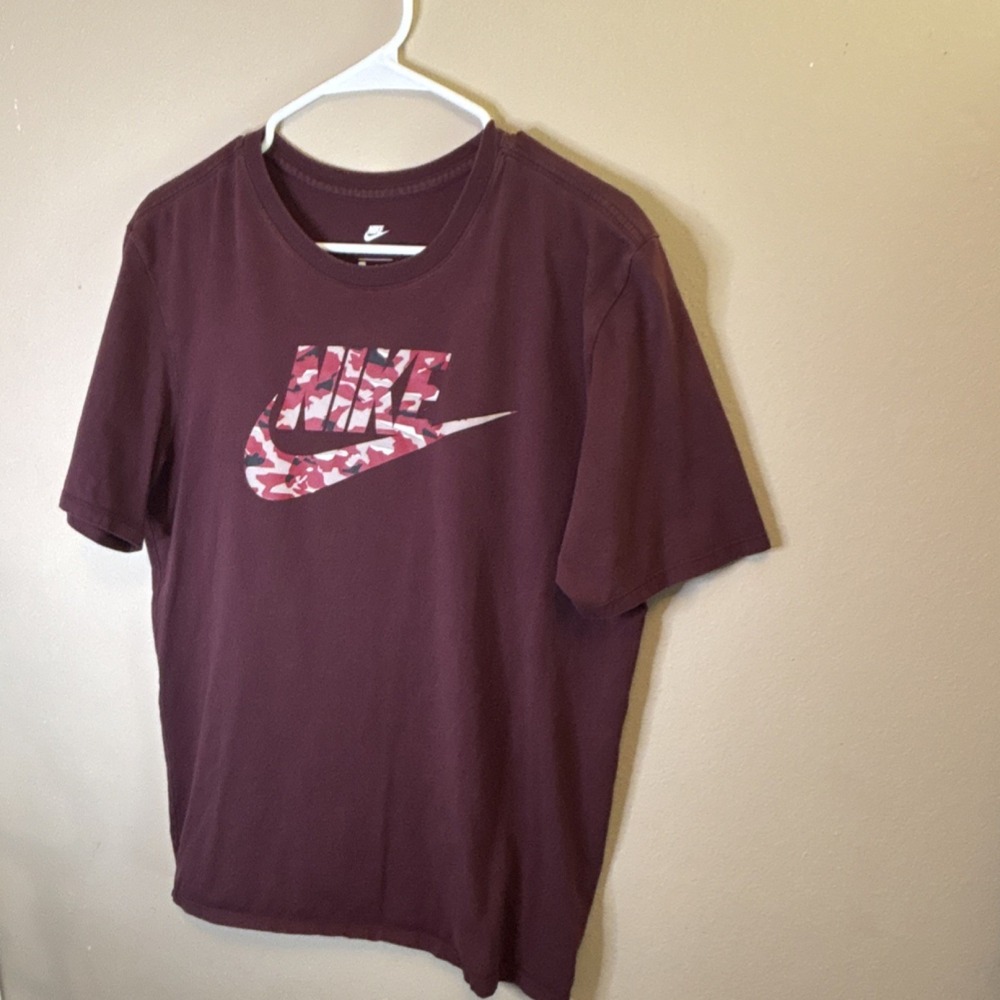 Nike Men's Maroon Graphic Logo Athletic Cut Cotton Crew Neck T-Shirt L - Picture 2 of 6